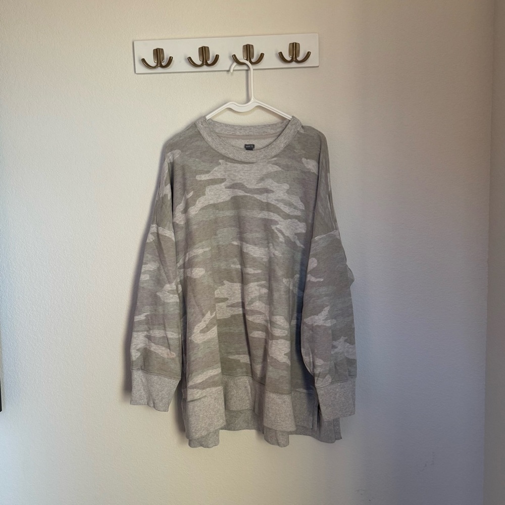 Aerie Gray Camo Crewneck Sweater